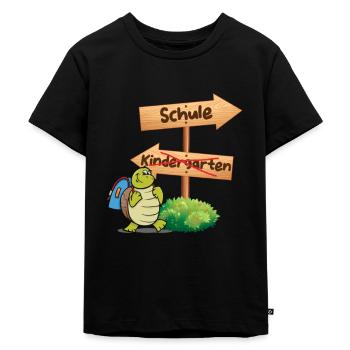 Schule Schulkind Schildkröte Einschulung Geschenk - Kinder Premium Bio T-Shirt - Schwarz - Vorne - Mikhail (115cm)