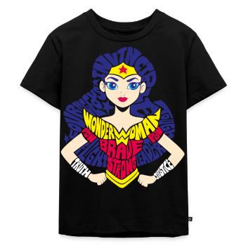 DC Super Hero Girls Wonder Woman Typography - Kids Premium Organic T-Shirt - black - Front - Mikhail (115cm)