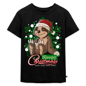 Faultier Weihnachtsmann Weihnachten Geschenk - Kinder Premium Bio T-Shirt - Schwarz - Vorne - Mikhail (115cm)