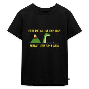 Loch Ness Monster Fish And Chips - Kids Premium Organic T-Shirt - black - Front - Mikhail (115cm)