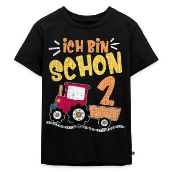 Ich bin schon 2 ich bin zwei 2. Geburtstag Traktor - Kinder Premium Bio T-Shirt - Schwarz - Vorne - Mikhail (115cm)