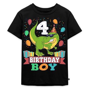 Dinosaur Dino Birthday Celebration 4 Years - Kids Premium Organic T-Shirt - black - Front - Mikhail (115cm)