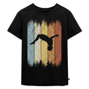 Retro Salto BackFlip Parkour Freerunner Silhouette - Kinder Premium Bio T-Shirt - Schwarz - Vorne - Mikhail (115cm)