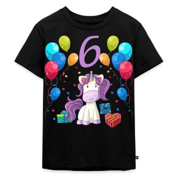Geburtstagsshirt Einhorn Mädchen 6 Jahre - Kinder Premium Bio T-Shirt - Schwarz - Vorne - Mikhail (115cm)