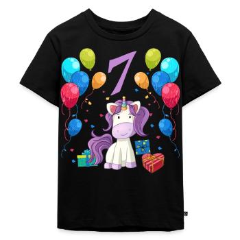 Einhorn Geburtstagsshirt für Mädchen 7 Jahre - Kinder Premium Bio T-Shirt - Schwarz - Vorne - Mikhail (115cm)