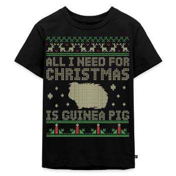 Meerschweinchen Weihnachten Motiv Geschenk - Kinder Premium Bio T-Shirt - Schwarz - Vorne - Mikhail (115cm)