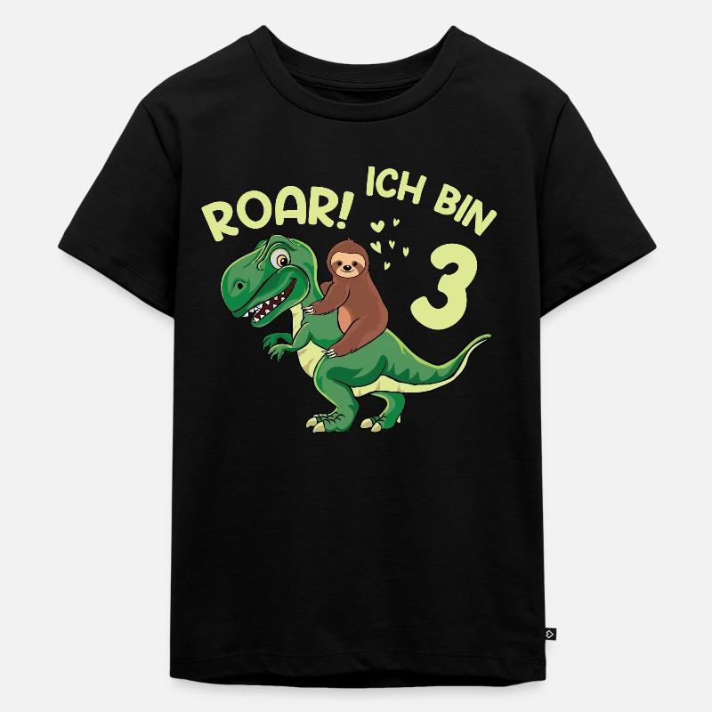 Roar ich bin 3 Dino Dinosaurier 3. Geburtstag - Kinder Premium Bio T-Shirt - Schwarz