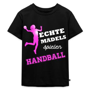 Handball echte Mädels Sprungwurf Handballer pink - Kinder Premium Bio T-Shirt - Schwarz - Vorne - Mikhail (115cm)