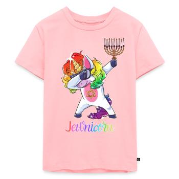 Jewnicorn - juif tamponnant licorne Hanoukka - T-shirt Premium bio Enfant - rose - Devant - AI Model Kid Female (0cm)