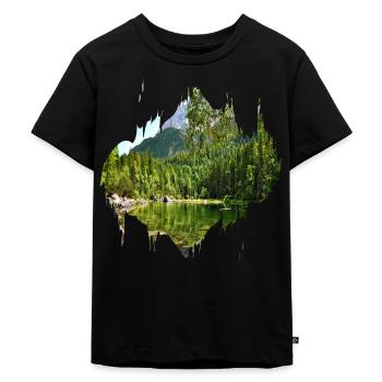 Farbfleck Splash Naturlandschaft - Kinder Premium Bio T-Shirt - Schwarz - Vorne - Mikhail (115cm)