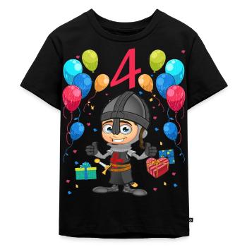 Ritter Kinder Geburtstag Geschenk 4 Jahre - Kinder Premium Bio T-Shirt - Schwarz - Vorne - Mikhail (115cm)