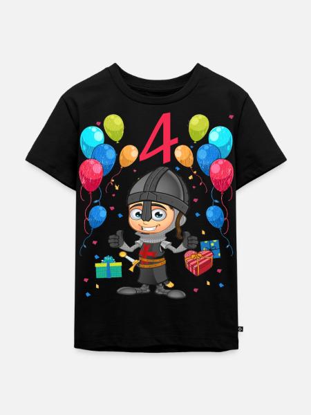 Ritter Kinder Geburtstag Geschenk 4 Jahre - Kinder Premium Bio T-Shirt - Schwarz