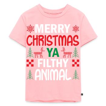 Merry christmas ya filthy animal - Kids Premium Organic T-Shirt - rose - Front - AI Model Kid Female (0cm)
