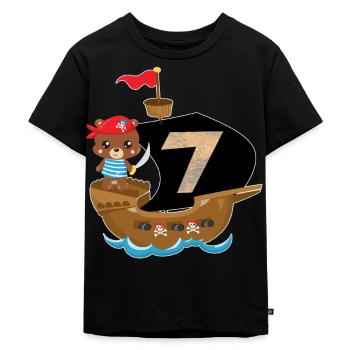 Geburtstag 7 Jahre Piraten Geschenk - Kinder Premium Bio T-Shirt - Schwarz - Vorne - Mikhail (115cm)