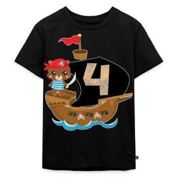 Birthday 4 Years Pirate Birthday Shirt Gift - Kids Premium Organic T-Shirt - black - Front - Mikhail (115cm)