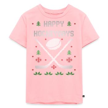 Cadeau de hockey de chandail de Noël laid de hockey sur glace - T-shirt Premium bio Enfant - rose - Devant - AI Model Kid Female (0cm)