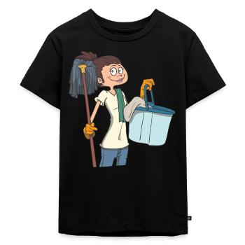 Cleaning lady with mop and bucket - Kids Premium Organic T-Shirt - black - Front - Mikhail (115cm)