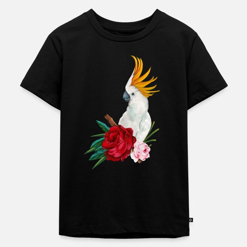 Cacatoès perroquet coloré avec cadeau d'éventail de fleurs - T-shirt Premium bio Enfant - noir