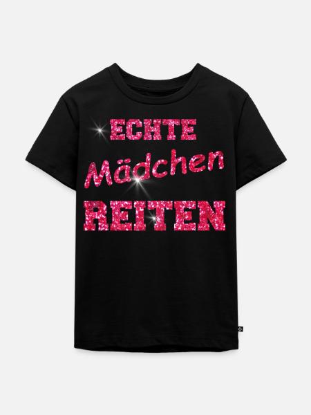 ECHTE MAeDCHEN reiten GLITZER - Kinder Premium Bio T-Shirt - Schwarz