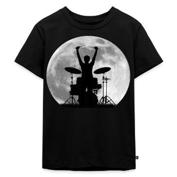 Schlagzeuger Schlagzeug Mond - Kinder Premium Bio T-Shirt - Schwarz - Vorne - Mikhail (115cm)