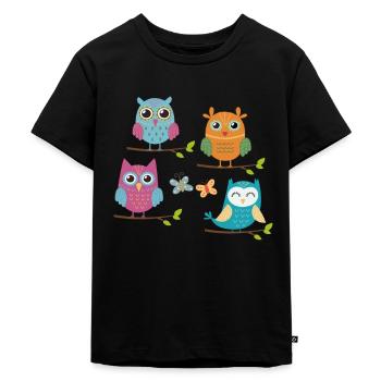Eule - Kinder Premium Bio T-Shirt - Schwarz - Vorne - Mikhail (115cm)