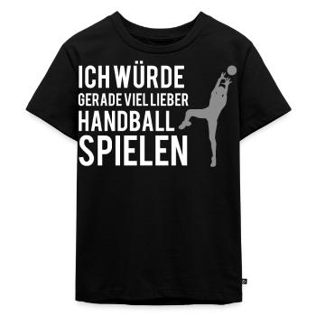 Handball Spruch Lustig Für Damen, Herren, Kinder - Kinder Premium Bio T-Shirt - Schwarz - Vorne - Mikhail (115cm)