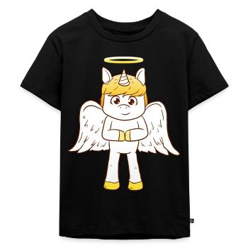 Unicorn Angel - Kinderen Premium Bio T-shirt - zwart - Voor - Mikhail (115cm)