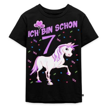 Pferde Geburtstagsshirt für Mädchen 7 Jahre - Kinder Premium Bio T-Shirt - Schwarz - Vorne - Mikhail (115cm)