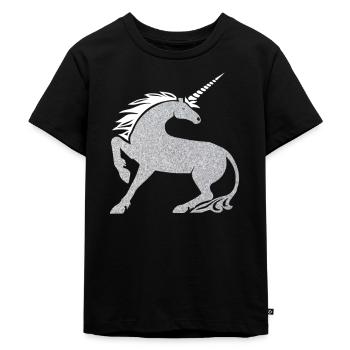 Silber Pferd Glitzer - Kinder Premium Bio T-Shirt - Schwarz - Vorne - Mikhail (115cm)