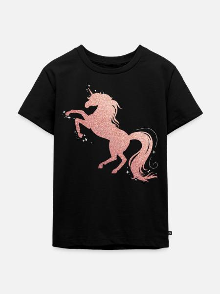 Pferd Glitzer - Kinder Premium Bio T-Shirt - Schwarz