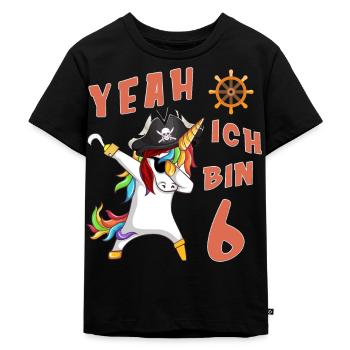 Pirat Einhorn Geburtstagsshirt 6 Jahre - Kinder Premium Bio T-Shirt - Schwarz - Vorne - Mikhail (115cm)