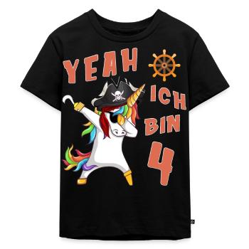 4 Jahre alt Geburtstag Junge Pirat Einhorn Party - Kinder Premium Bio T-Shirt - Schwarz - Vorne - Mikhail (115cm)