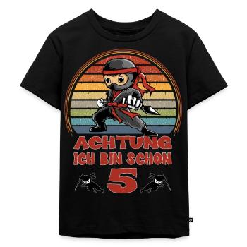 Ninja 5. Geburtstag - Achtung Ich bin Fünf - Kinder Premium Bio T-Shirt - Schwarz - Vorne - Mikhail (115cm)