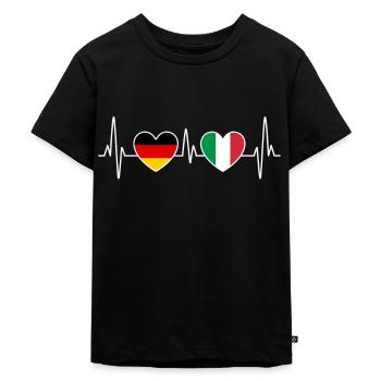 Italien und Deutschland Herzschlag EKG Reise - Kinder Premium Bio T-Shirt - Schwarz - Vorne - Mikhail (115cm)