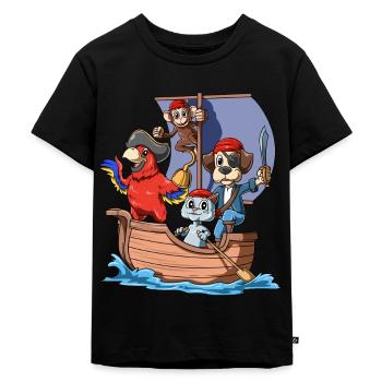 Bateau pirate avec des animaux comme un pirate - T-shirt Premium bio Enfant - noir - Devant - Mikhail (115cm)