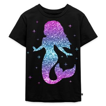 Meerjungfrau Damen Mädchen Geschenk Nixe Glitzer - Kinder Premium Bio T-Shirt - Schwarz - Vorne - Mikhail (115cm)