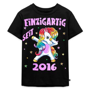 Geburtstag Einhorn 5 Jahre Mädchen Einzigartig - Kinder Premium Bio T-Shirt - Schwarz - Vorne - Mikhail (115cm)