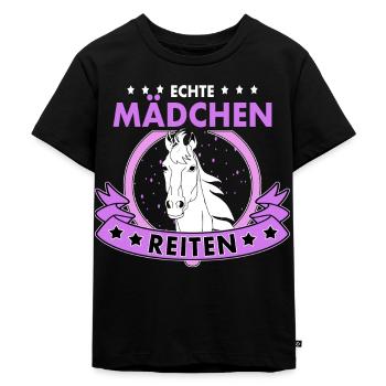 Echte Mädchen Reiten Pferde Reitsport - Kinder Premium Bio T-Shirt - Schwarz - Vorne - Mikhail (115cm)