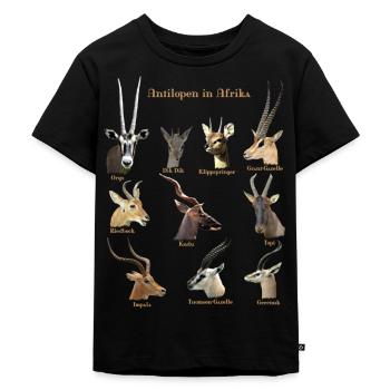 Antelope on safari in Africa - Kids Premium Organic T-Shirt - black - Front - Mikhail (115cm)