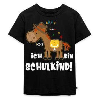 Ich bin Schulkind Einschulung Spruch mit Pferd - Kinder Premium Bio T-Shirt - Schwarz - Vorne - Mikhail (115cm)