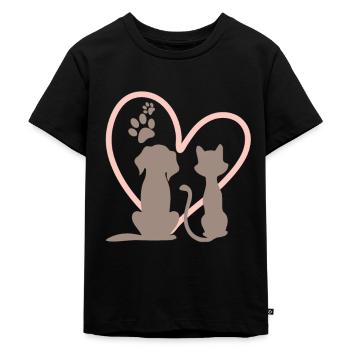 Hund und Katze - Kinder Premium Bio T-Shirt - Schwarz - Vorne - Mikhail (115cm)