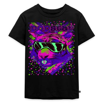 Popstar Neon Katzen Illustration - Kinder Premium Bio T-Shirt - Schwarz - Vorne - Mikhail (115cm)