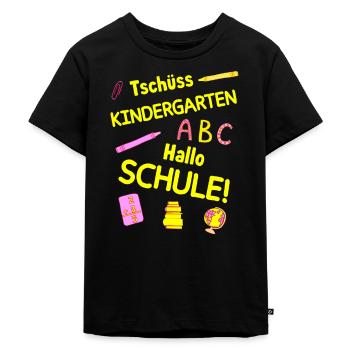 Einschulung Schulanfang Schule kindergarten - Kinder Premium Bio T-Shirt - Schwarz - Vorne - Mikhail (115cm)