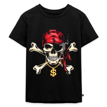 Piraten Kinder Kostüm Totenkopf Hip Hop Goldkette - Kinder Premium Bio T-Shirt - Schwarz - Vorne - Mikhail (115cm)