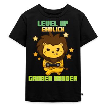 Level Up Endlich Großer Bruder Gaming Löwe - Kinder Premium Bio T-Shirt - Schwarz - Vorne - Mikhail (115cm)