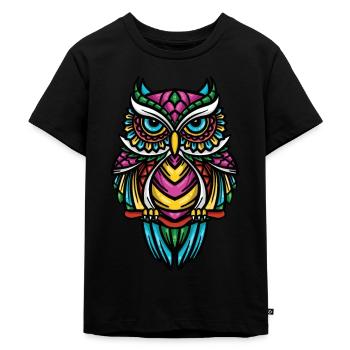 Eule Waldeule Eulen Geschenk Eulen Deko - Kinder Premium Bio T-Shirt - Schwarz - Vorne - Mikhail (115cm)
