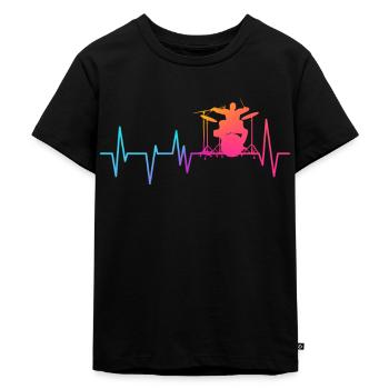 Drummer heartbeat EKG pulse - Kids Premium Organic T-Shirt - black - Front - Mikhail (115cm)
