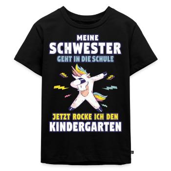 Einschulung Schwester Rockt Kindergarten Schule - Kinder Premium Bio T-Shirt - Schwarz - Vorne - Mikhail (115cm)