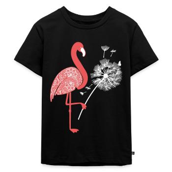 Flamingo Pusteblume Mandala Geschenk Damen - Kinder Premium Bio T-Shirt - Schwarz - Vorne - Mikhail (115cm)