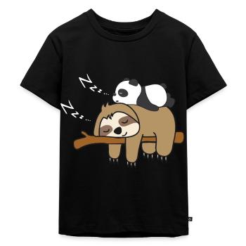 Panda Bär schläft auf Faultier Pandabär Chiller - Kinder Premium Bio T-Shirt - Schwarz - Vorne - Mikhail (115cm)
